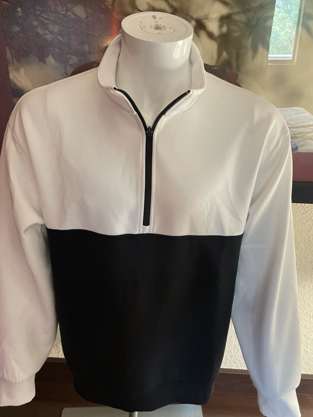 Express Black & White Colorblock Quarter-Zip Pullover